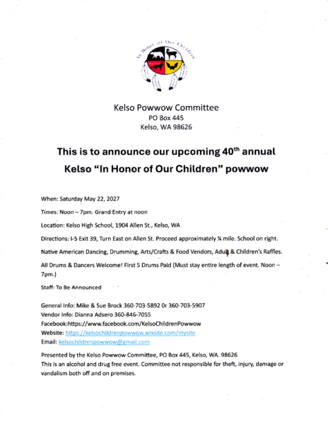 In Honor of Our Children Annual Pow Wow 2027