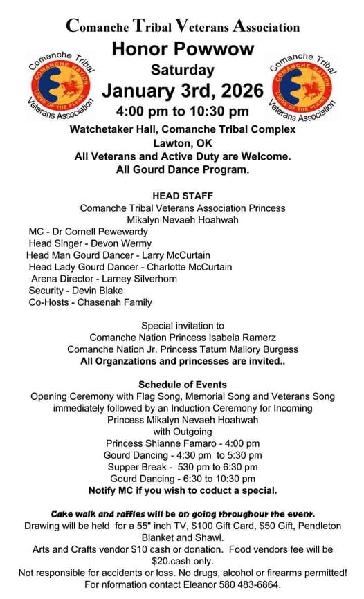 Comanche Tribal Veterans Association Honor Pow Wow 2026
