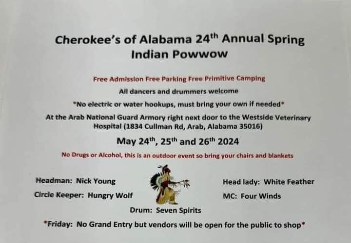 Cherokee’s of Alabama 24th Annual Spring Indian Pow Wow Pow Wow Calendar