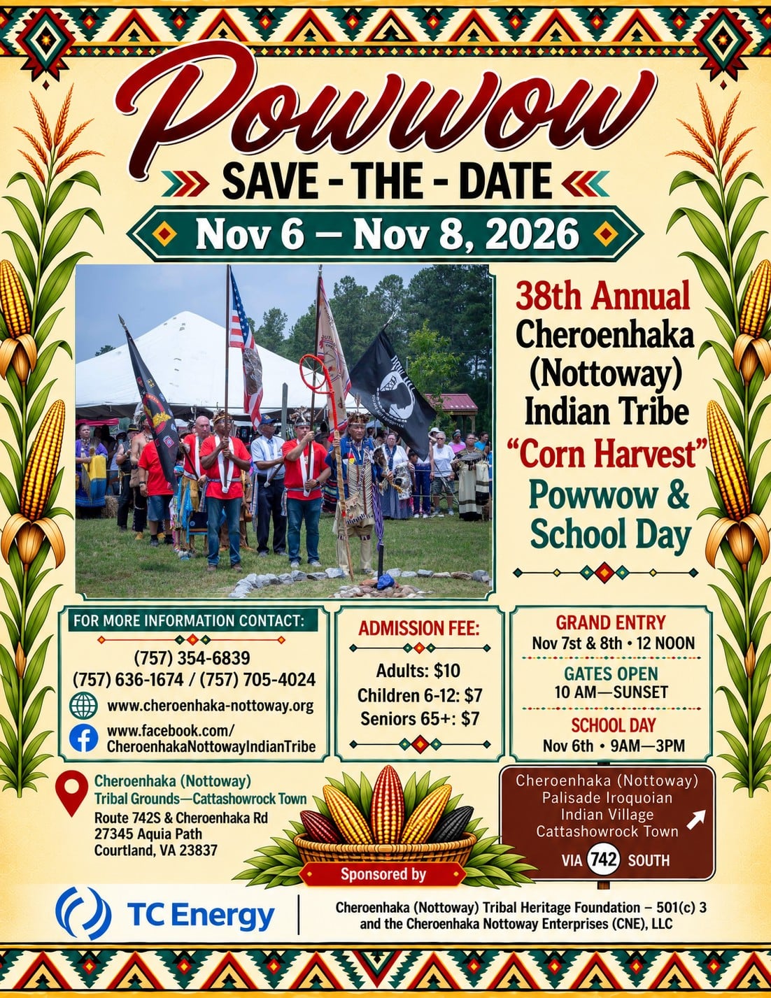 38th Cheroenhaka (Nottoway) Indian Tribe Corn Harvest Pow Wow & School Day 2026