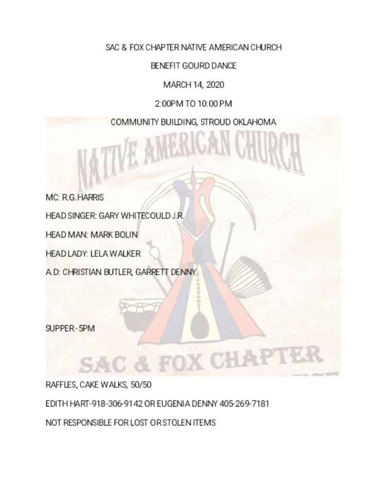 SAC & Fox Chapter Native American Church - Benefit Gourd Dance