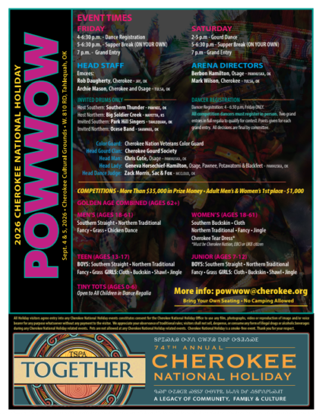 Cherokee National Holiday Pow Wow 2026