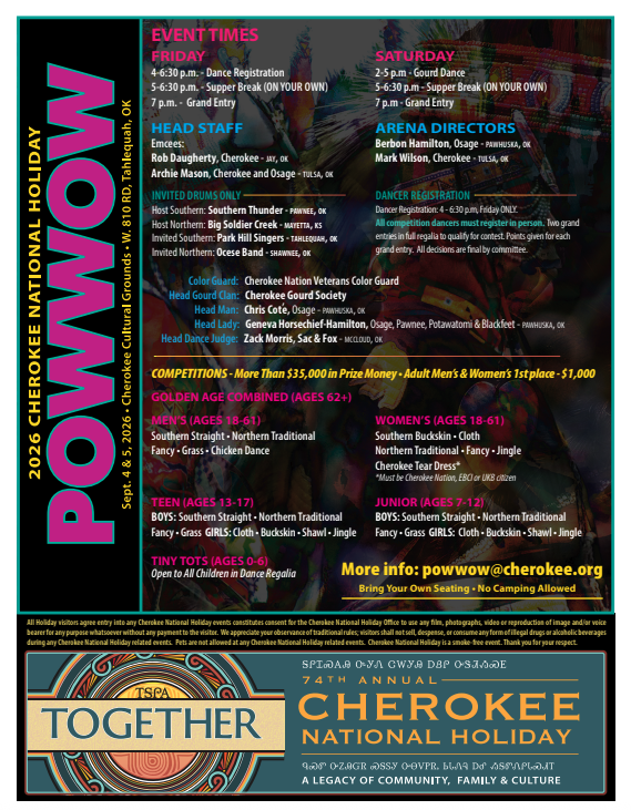 Cherokee National Holiday Pow Wow 2026