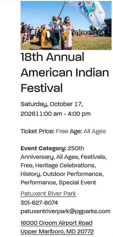 18th Annual American Indian Festival (Maryland) 2026