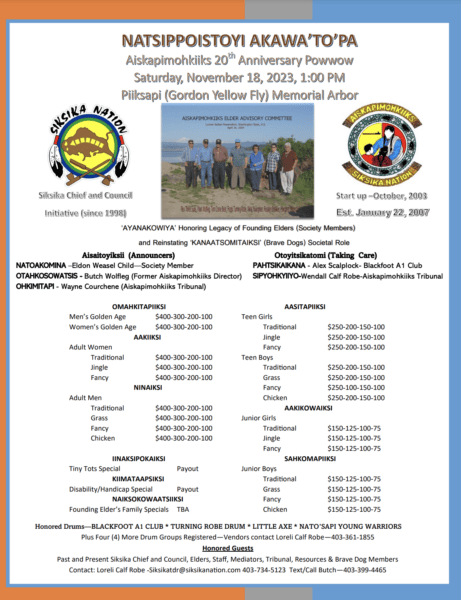 Siksika Aiskapimohkiiks 20th Anniversary Pow Wow 2023
