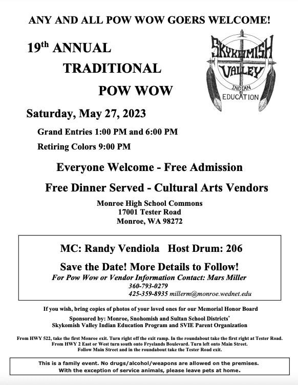 Skykomish Valley Indian 19th Annual Traditional Pow Wow 2023
