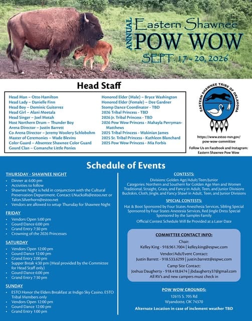 Eastern Shawnee Tribe of Oklahoma Annual Pow Wow 2026