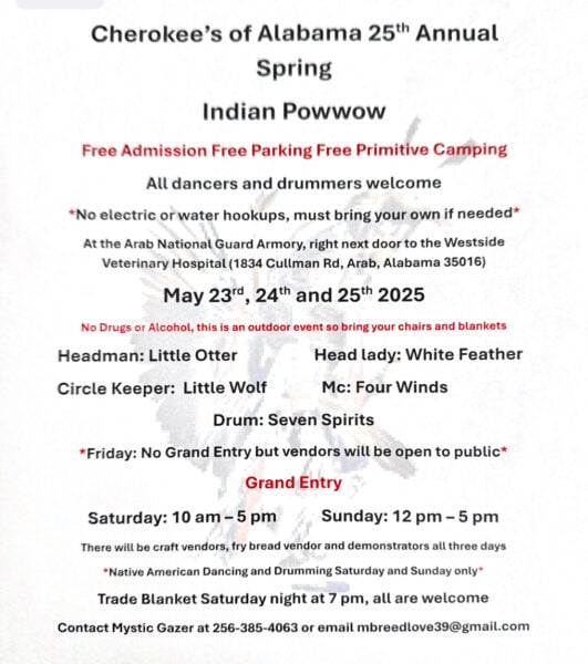 Cherokee’s of Alabama 25th Annual Spring Indian Pow Wow 2025