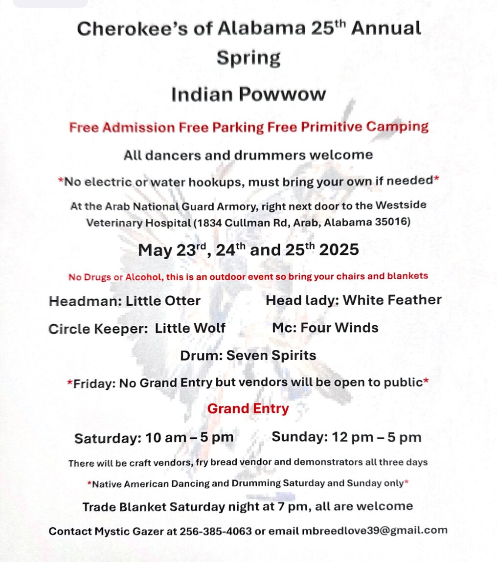 Cherokee's of Alabama 25th Annual Spring Indian Pow Wow 2025