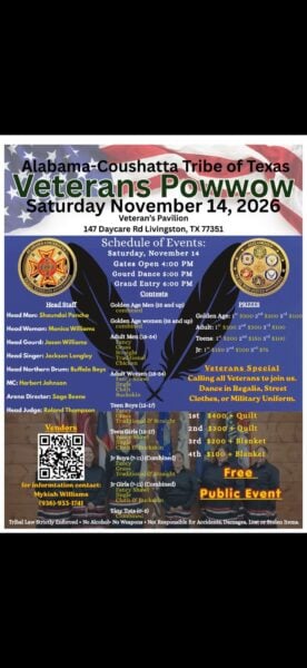 Alabama-Coushatta Tribe of Texas Veterans Pow Wow 2026